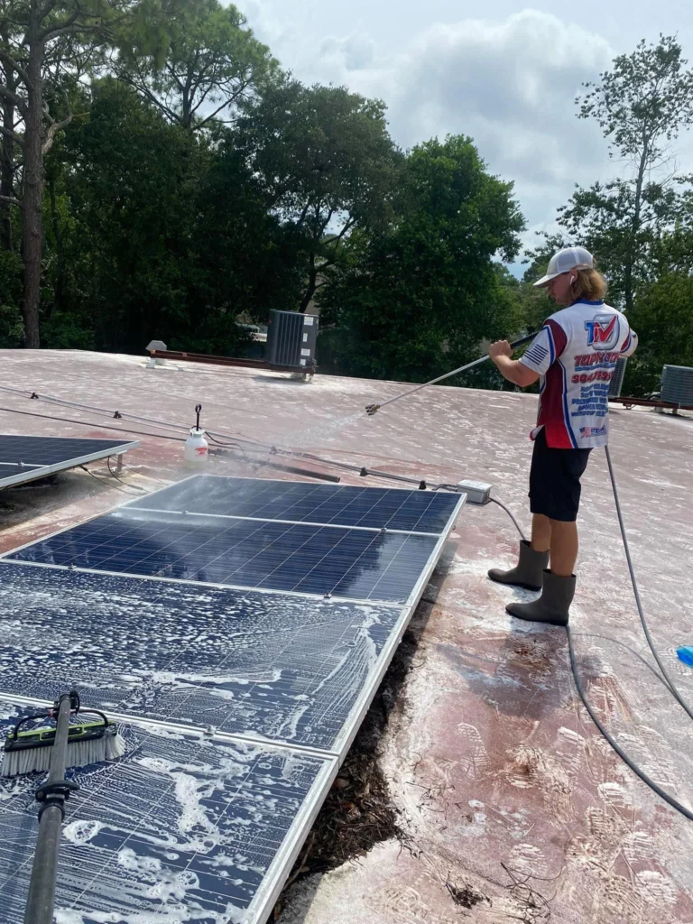 Professional pressure washing company cleaning a residential property in Mandarin,